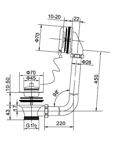 Слив-перелив BelBagno BB-OVF-02-CRM с пробкой на цепочке Хром