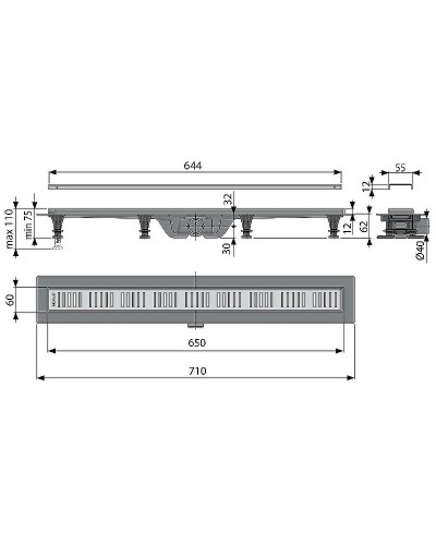 Душевой лоток Koller Pool G10-650 с решеткой Хром матовый
