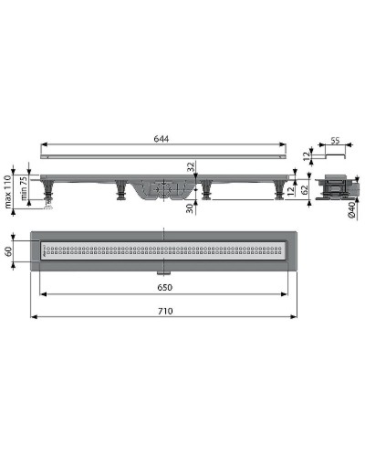 Душевой лоток Koller Pool G9-650 с решеткой Хром матовый