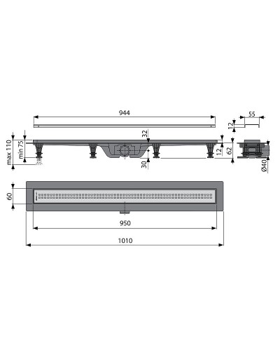 Душевой лоток Koller Pool G9-950 с решеткой Хром матовый