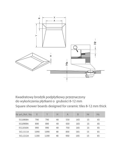 Душевая плита Radaway RadаDrain 119x119 5CL1212A/5R095B с решеткой под плитку Basic