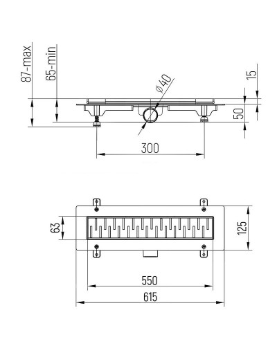 Душевой лоток Paini Medium 550 CH550MC с решеткой Черный матовый