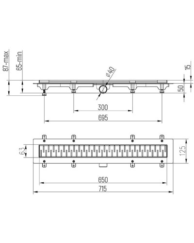 Душевой лоток Paini Medium 650 CH650M с решеткой Хром