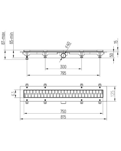 Душевой лоток Paini Medium 750 CH750M с решеткой Хром