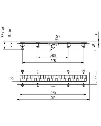 Душевой лоток Paini Medium 850 CH850MC с решеткой Черный матовый