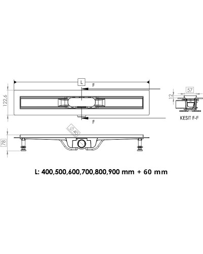 Душевой лоток Timo Smart 60 SM-PG60-LS40(DRY) с решеткой Сталь / под плитку
