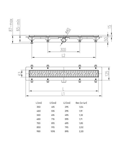 Душевой лоток Veconi Line B 650 V650LB с Черной матовой решеткой