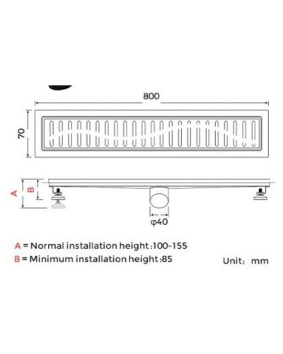 Душевой лоток Gappo G88007-39 с решеткой Оружейная сталь