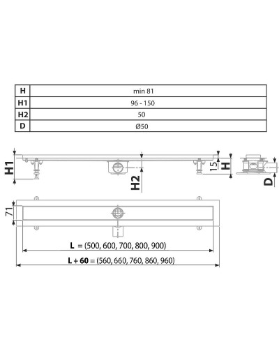 Душевой лоток Timo Standart 60 DP20-600 из нержавеющей стали