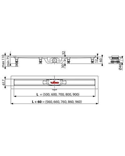 Душевой лоток Timo Eco 70 SP10-700 из пластика с порогами из нержавеющей стали
