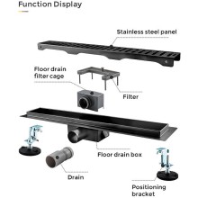 Душевой лоток Gappo G86007-39 с решеткой Оружейная сталь
