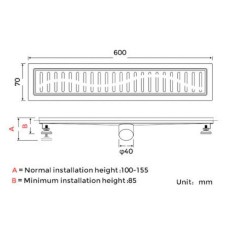Душевой лоток Gappo G86007-39 с решеткой Оружейная сталь