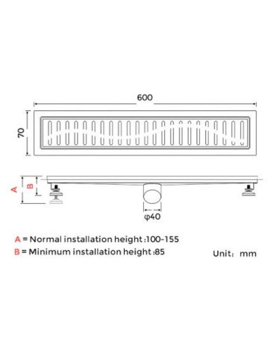 Душевой лоток Gappo G86007-39 с решеткой Оружейная сталь