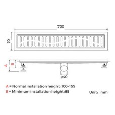 Душевой лоток Gappo G87007-39 с решеткой Оружейная сталь