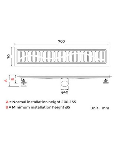 Душевой лоток Gappo G87007-39 с решеткой Оружейная сталь