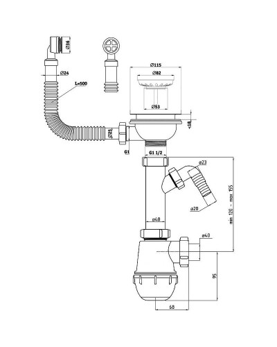 Сифон для кухонной мойки GranFest Ани Грот А1042SP Нержавеющая сталь