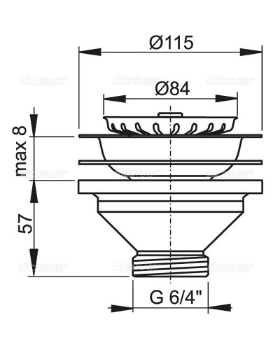 Выпуск для кухонной мойки Alcaplast A37 Нержавеющая сталь