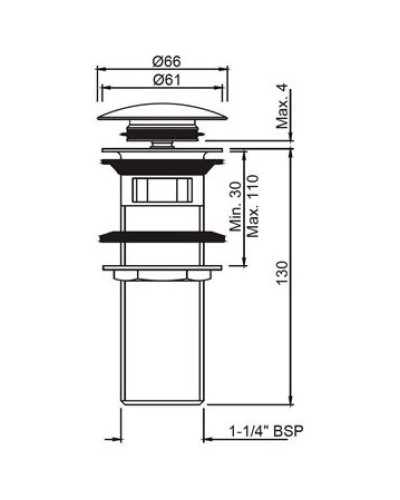 Донный клапан с переливом Jaquar ALD-CHR-729L130