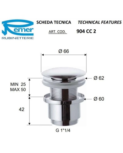 Донный клапан Remer 904CC2114RL