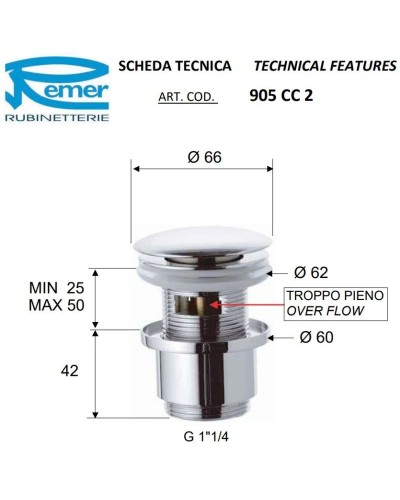 Донный клапан Remer 905CC2114DO