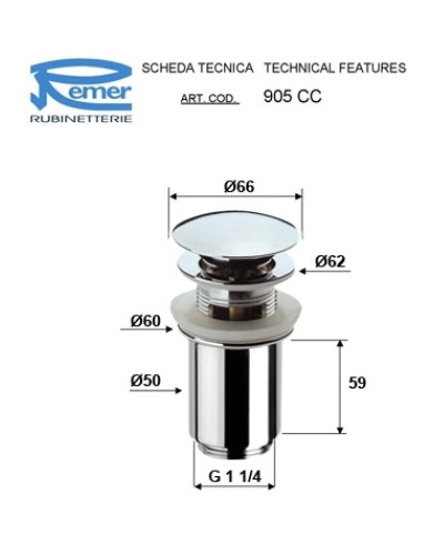 Донный клапан Remer 905CC114NO