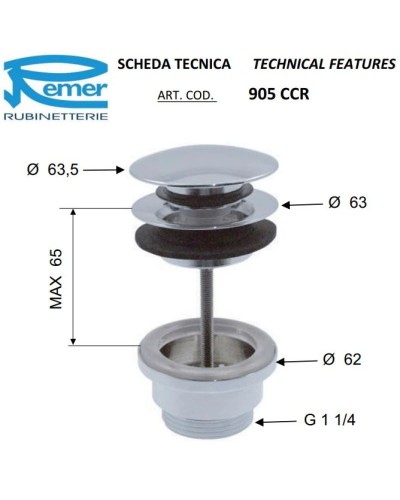 Донный клапан Remer 905CCR114CFP