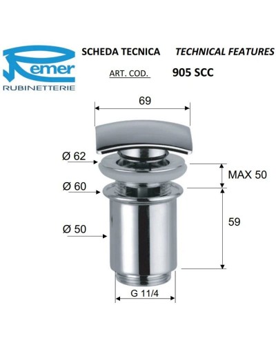 Донный клапан Remer 905SCC2114DO