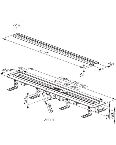 Душевой канал 850 мм Ravak Zebra X01434