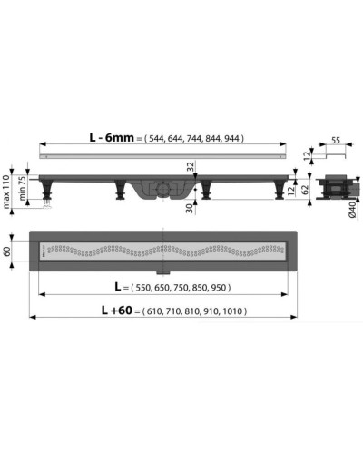 Душевой канал 844 мм нержавеющая сталь AlcaPlast APZ8 Simple APZ8-850M
