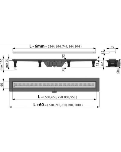 Душевой канал 944 мм нержавеющая сталь AlcaPlast APZ9 Simple APZ9-950M