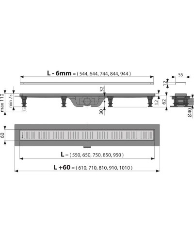 Душевой канал 744 мм нержавеющая сталь AlcaPlast APZ10 Simple APZ10-750M