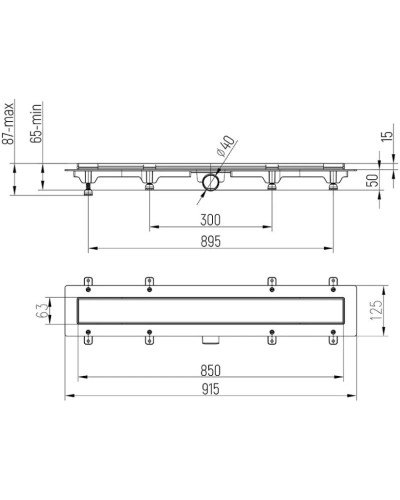 Душевой канал 850 мм 2 в 1 с основой под плитку Paini Klasik CH850K