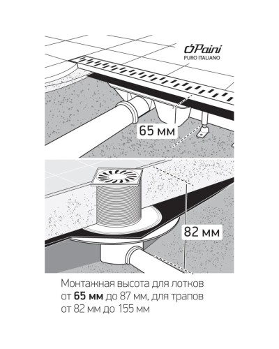 Душевой канал 850 мм 2 в 1 с основой под плитку Paini Klasik CH850KN
