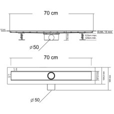 Душевой трап (лоток) Vincea Optima Nisangah SAY.601.70.B.M.S.NSNGH 70 см, с решеткой, перфорированный, черный матовый