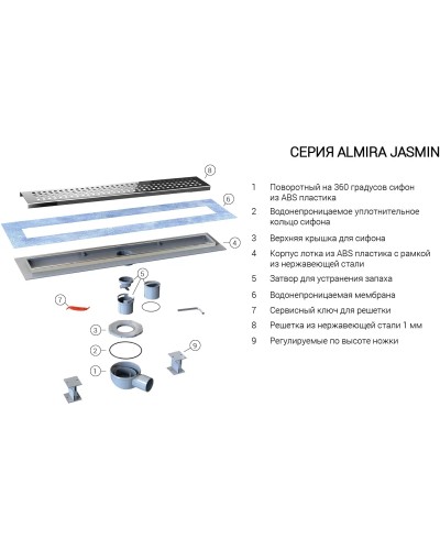 Душевой трап (лоток) Vincea Almira Bukle SAY.605.70.P.BUKLE 70 см, с решеткой, перфорированный, хром