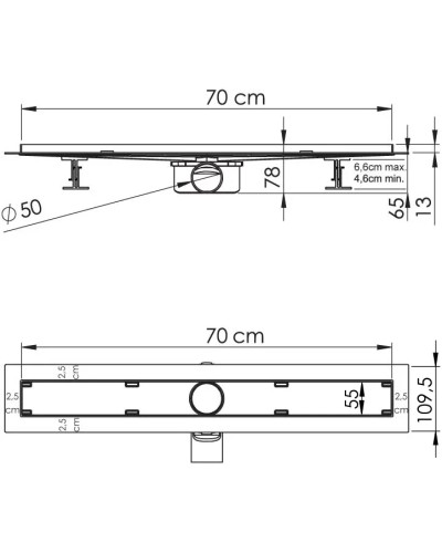 Душевой трап (лоток) Vincea Almira Bukle SAY.605.70.P.BUKLE 70 см, с решеткой, перфорированный, хром