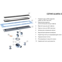 Душевой трап (лоток) Vincea Almira-S SAY.602.80.S.U 80 см, с решеткой, под плитку