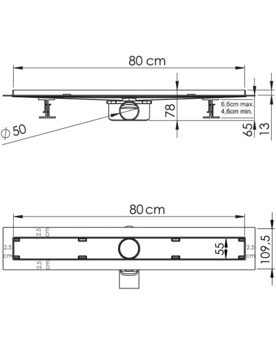 Душевой трап (лоток) Vincea Almira-S SAY.602.80.S.U 80 см, с решеткой, под плитку