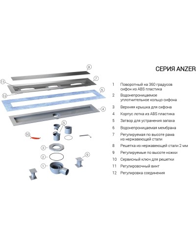 Душевой трап (лоток) Vincea Anzer SAY.72.2.60.STN 57 см, с решеткой, щелевой, сатин