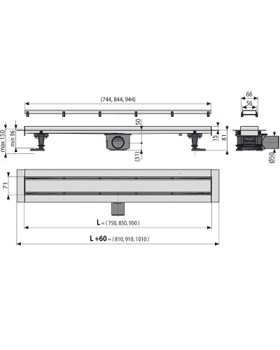 Душевой лоток Alcaplast Fit and Go AG071401750 (APZ13-DOUBLE9-750) с решеткой Хром / полая под плитку