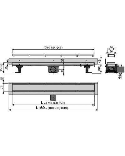 Душевой лоток Alcaplast Fit and Go Wall APZ23-DOUBLE9-750 с решеткой Хром / полая под плитку