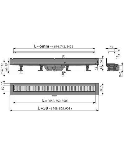 Душевой лоток Alcaplast Wall APZ30-650M с решеткой Хром
