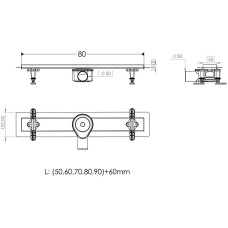 Душевой лоток Timo Premium 80 DP-PG80-RS50(DRY) с решеткой Сталь / под плитку