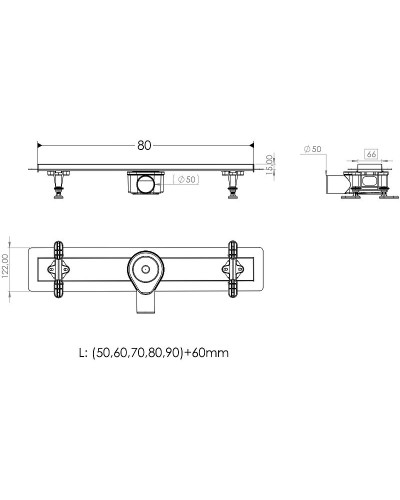 Душевой лоток Timo Premium 80 DP-PG80-RS50(DRY) с решеткой Сталь / под плитку