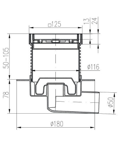 Душевой трап Paini C425XL с решеткой под плитку