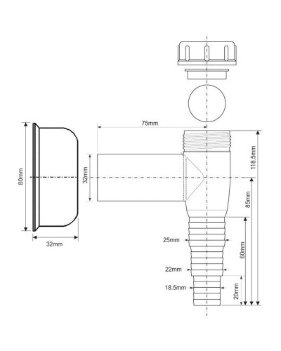 Сифон для подключения слива бытовой техники McALPINE WMV-32CP