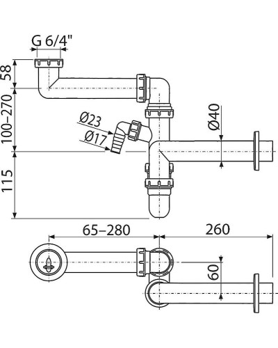 Сифон для кухонной мойки Alcaplast A872P Белый