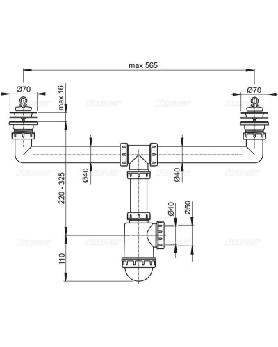 Сифон для сдвоенной мойки AlcaPlast A449-DN50/40