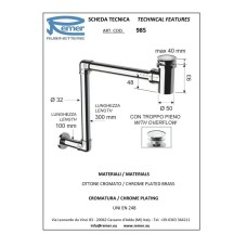 Сифон для раковины с донным клапаном с переливом Remer 985