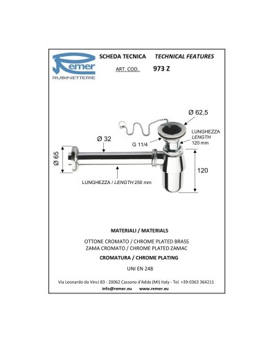 Сифон для раковины Remer 973Z114